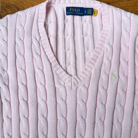 Polo Ralph Lauren Women’s Light Pink Cable Knit V-Neck Sweater – Size S - Picture 5 of 10